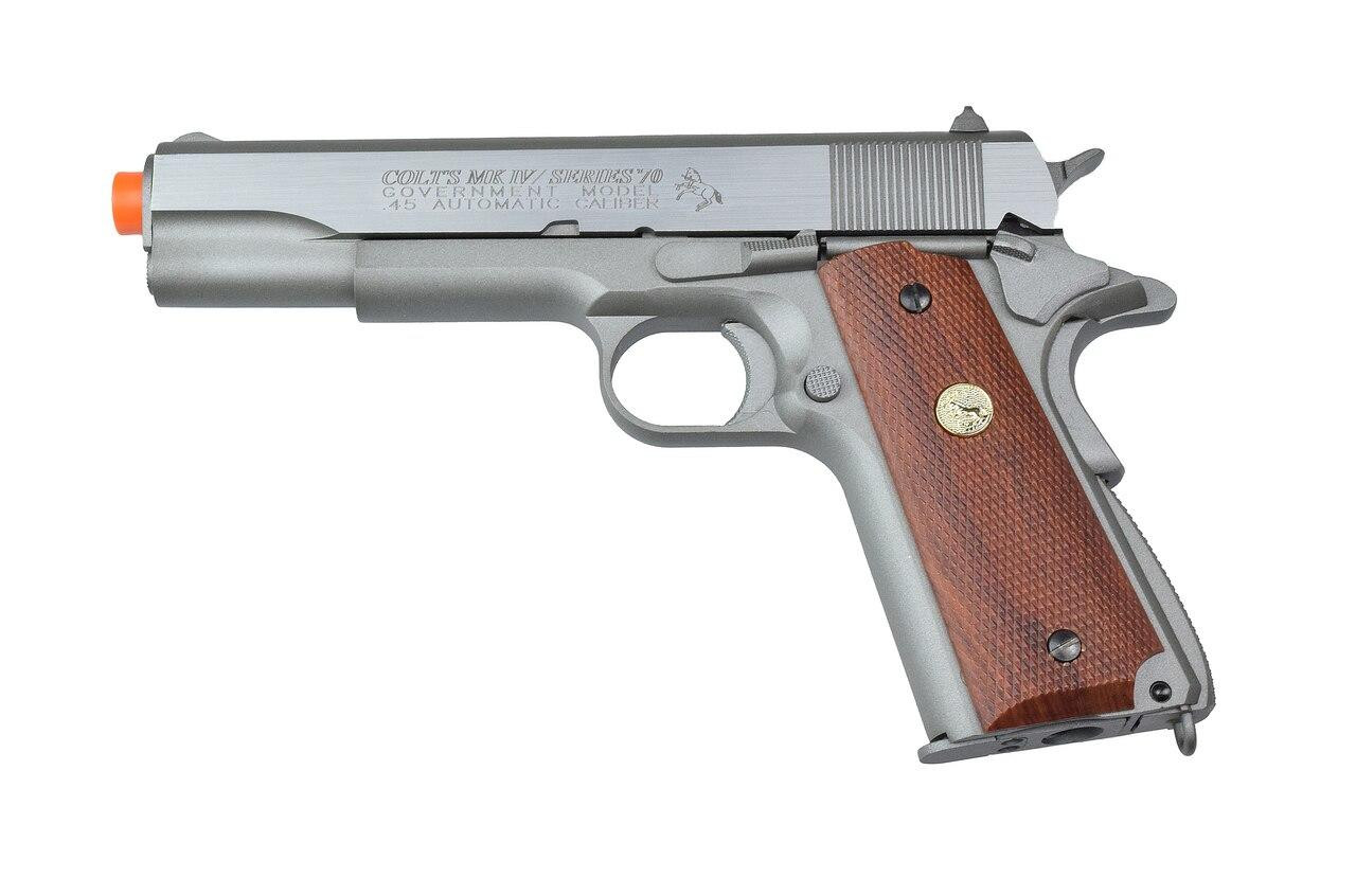 Colt MK IV/Series 70 Co2 Blowback Airsoft Pistol, Silver/Wood