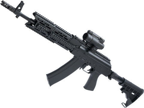 CYMA Stamped Steel “AK-74 Custom” Airsoft AEG Rifle w/ Folding Stock & Keymod Rail (Color: Black / Rifle)