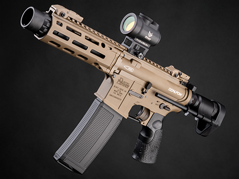 EMG x Daniel Defense DDM4 PDW Airsoft AEG Rifle w/ Platinum Gearbox & E-Shooter Kestrel ETU – CYMA (Color: Flat Dark Earth / 350 FPS / Gun Only)