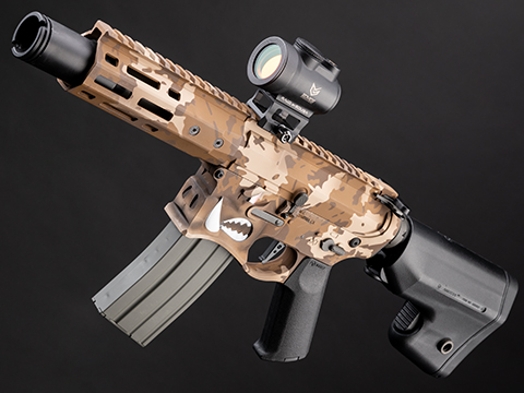 EMG x Sharps Bros “Warthog” Advanced M4 Airsoft AEG w/ Grit City Custom Cerakote (Model: 7″ SBR / Hog Tan)