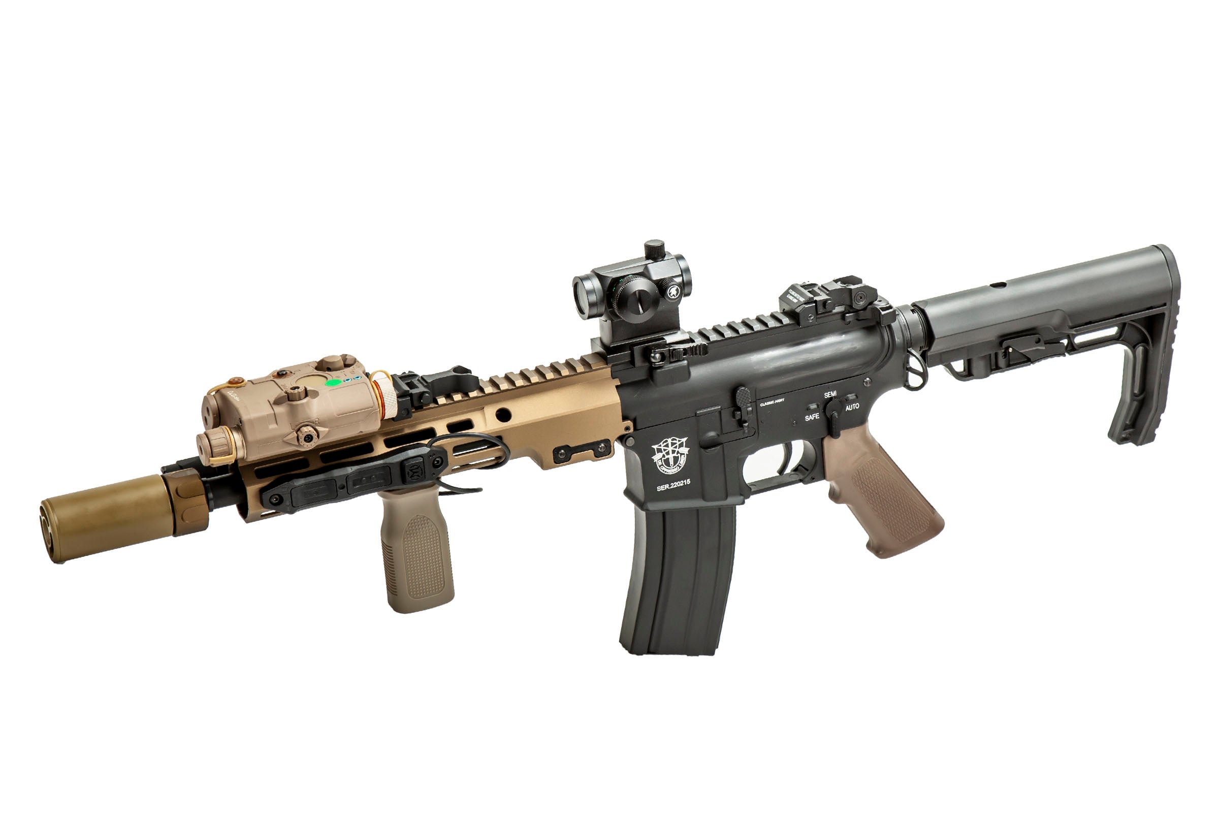 Classic Army MK16 9.5″ Full Metal M4 ECS AEG Airsoft Gun Field Ready Combo V1 (Tan/Black)