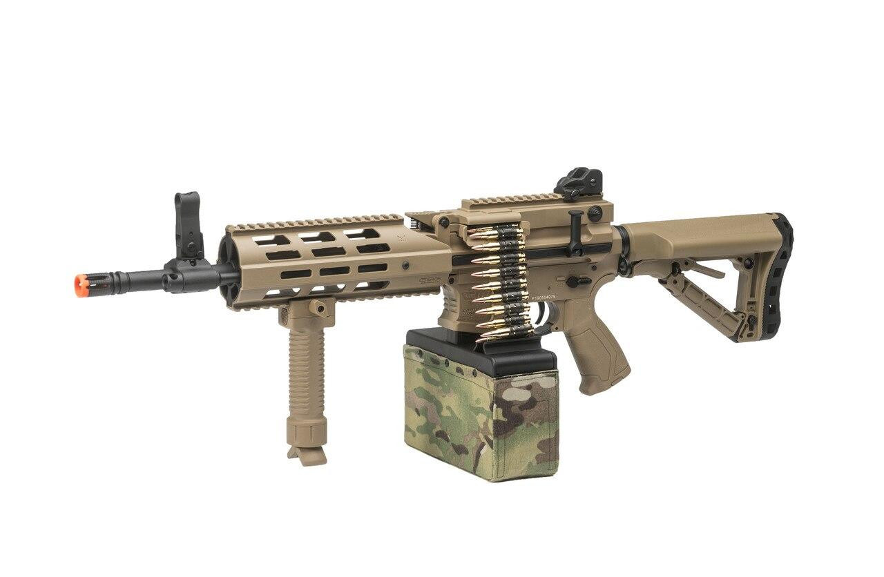 GandG CM16 LMG Airsoft Rifle w/ Tan Mag Cover, Tan