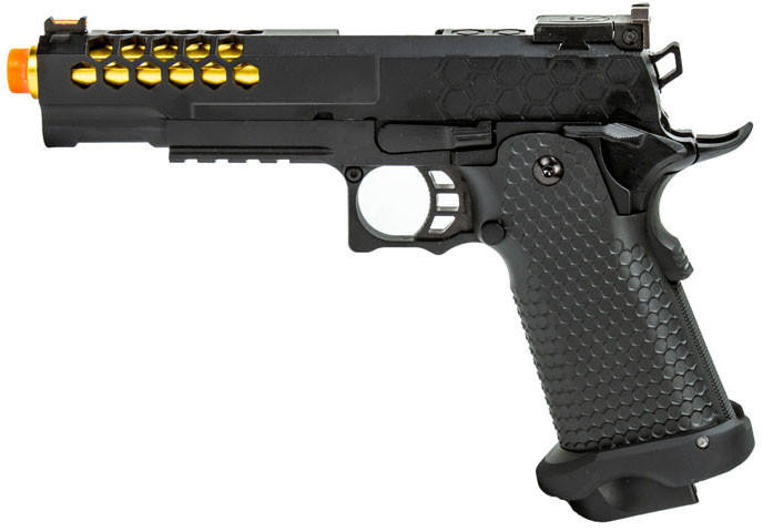 Golden Eagle 3339 OTS .45 Style Hi-Capa GBB Airsoft Pistol w/ Hive Vented Slide, Black/Gold