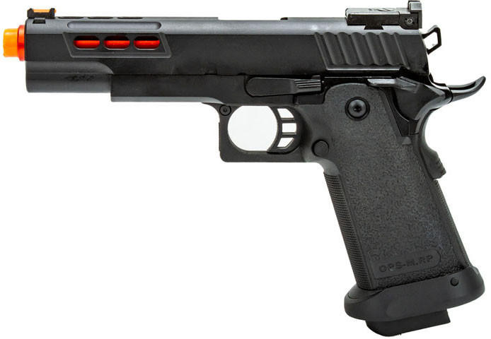 Golden Eagle 3342 OTS .45 Style Hi-Capa GBB Airsoft Pistol w/ Ported Slide, Black/Red