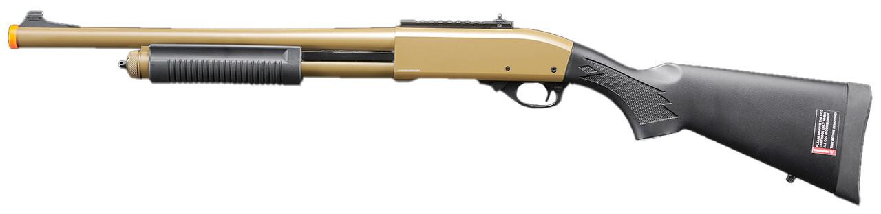 Golden Eagle M8870 3/6-Shot Pump Action CO2 Gas Airsoft Shotgun w/ Ghost Ring Iron Sights, Tan