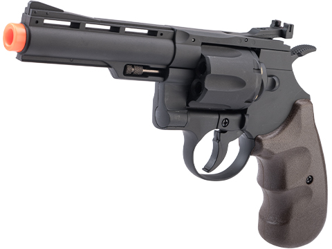 Hwasan CO2 Powered Airsoft 6mm Magnum Revolver (Length: 4″ / Black Coffee Grip)