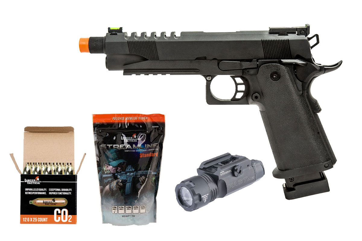 JAG Arms CO2 Hi-Capa 5.1 Gas Blowback Dual Power Airsoft Pistol Field Ready Combo V4