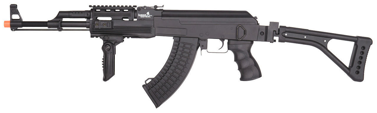 Lancer Tactical AK47 Airsoft AEG Rifle w/ Folding Stock, Black