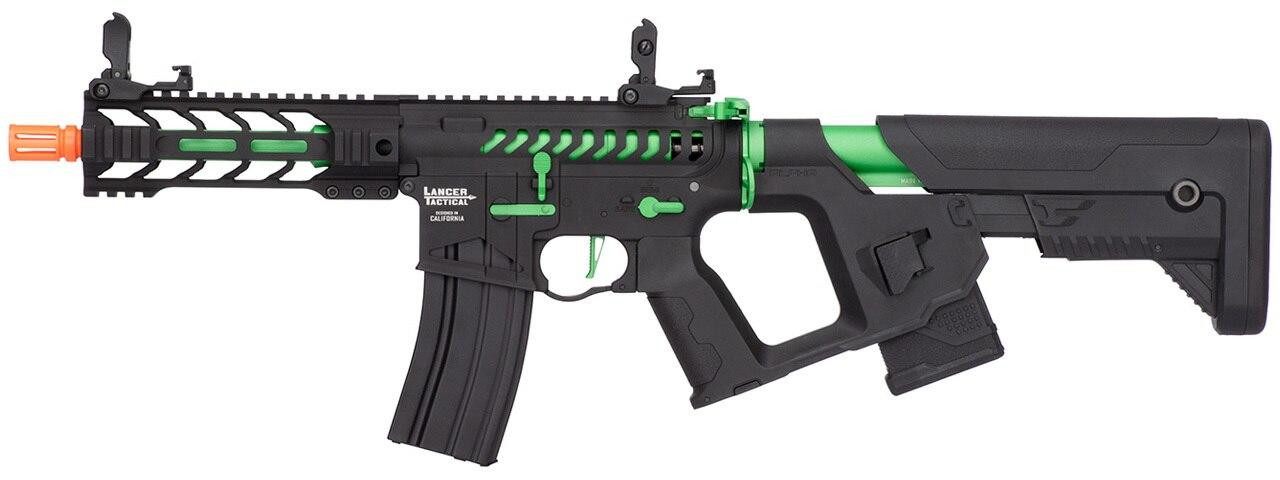 Lancer Tactical Enforcer Series BATTLE HAWK 7 Skeleton High FPS AEG Airsoft Rifle w/ Alpha Stock, Black / Green