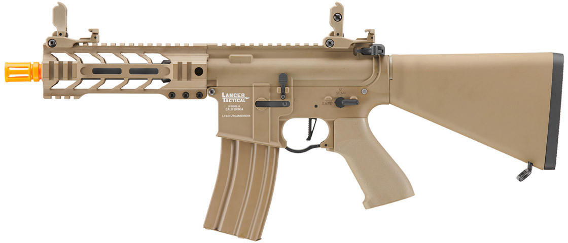 Lancer Tactical Proline 7″ M-LOK Battle Hawk Airsoft AEG w/ Stubby Stock, Tan