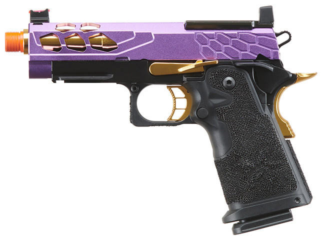 Lancer Tactical Stryk Hi-Capa 4.3 Gas Blowback Airsoft Pistol w/ Red Dot Mount, Black, Purple, & Gold