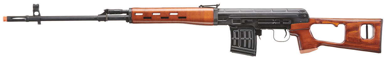 LCT SVD Dragunov Electric Airsoft Sniper Rifle w/ Real Wood Furniture, Wood/Black