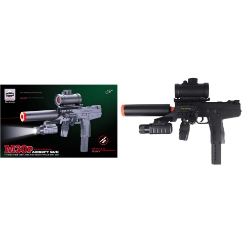 Double Eagle Airsoft M30P Uzi Spring Pistol w/ Accessories – BLACK