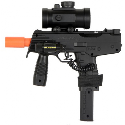 Double Eagle Airsoft Spring Uzi Pistol with Laser and Scope – BLACK