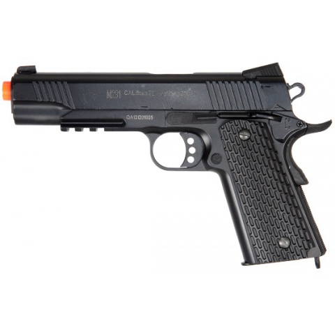 UK Arms Airsoft DE Metal Spring Pistol w/ Accessory Rail – BLACK