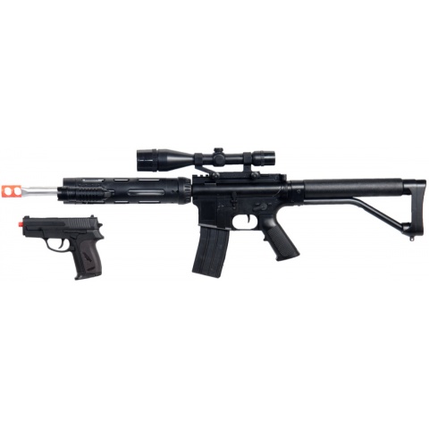 UK Arms Airsoft Spring Rifle w/ Attachments & Pistol Combo – BLACK