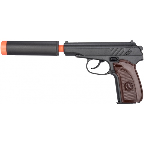Galaxy G13H Airsoft Metal Spring Pistol w/ Mock Suppressor – WOOD