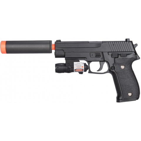 Galaxy P226 Airsoft Metal Spring Pistol w/ Mock Suppressor – BLACK