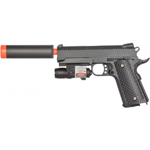 Galaxy Airsoft Metal Spring Pistol w/ Laser & Suppress – GREY