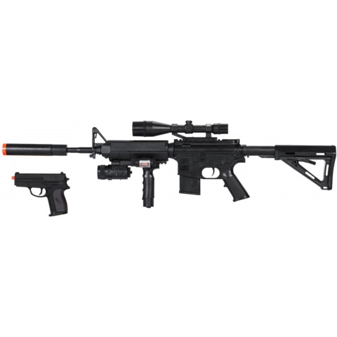 AMA Spring Airsoft Pistol w/ Vertical Grip, Laser & Stock – (Black)