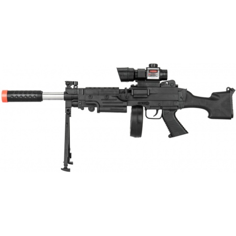 UK Arms Spring Airsoft LMG W/ Scope Laser & Drum Magazine – BLACK