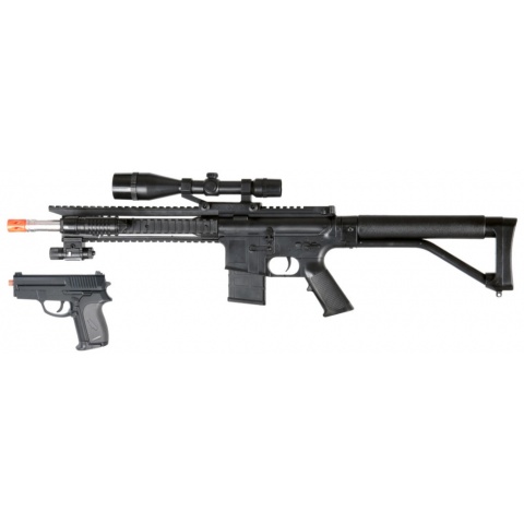 UK Arms Airsoft Spring Rifle w/ Attachments & P618 Pistol – BLACK