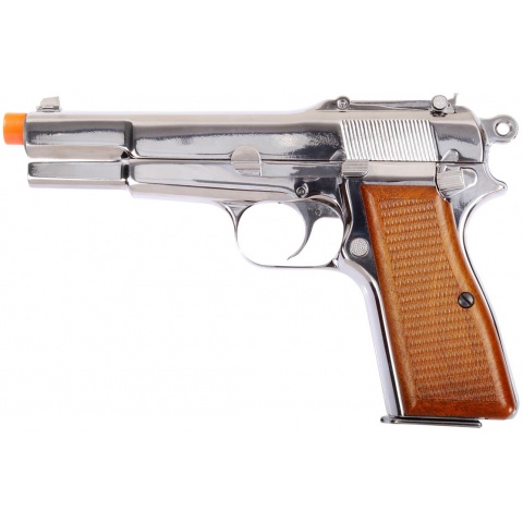 WE Tech Browning Hi-Power Gas Blowback Airsoft Pistol – SILVER/WOOD