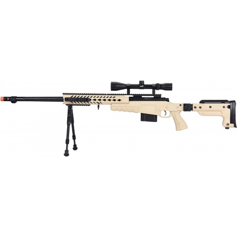 WellFire MB4418-3 Bolt Action Airsoft Sniper Rifle w/ Scope & Bipod – TAN