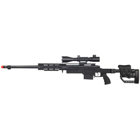 WellFire Airsoft Bolt Action Rifle w/ Fluted Barrel & Illuminated Scope – BLACK