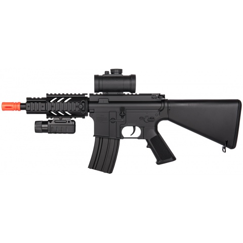 DE M4 CQB RIS Airsoft AEG Rifle w/ Flashlight + Red Dot Scope – (Black)