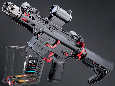 EMG x Strike Industries Tactical Competition AEG w/ GATE ASTER ETU – CYMA (Model: CQB – 300 FPS / Red / Go Airsoft Package)