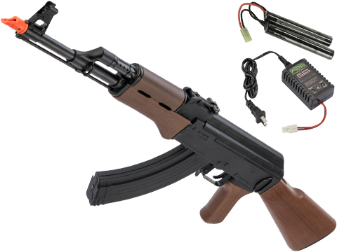 G&G Combat Machine Full Size AK47 RK47 Airsoft AEG Rifle w/ Imitation Wood (Package: Add 9.6 Butterfly Battery + Smart Charger)