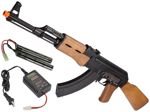 G&G Top Tech Full Metal AK47 RK47 Blowback Airsoft AEG Rifle with Real Wood – (Package: Add 9.6 Butterfly Battery + Smart Charger)