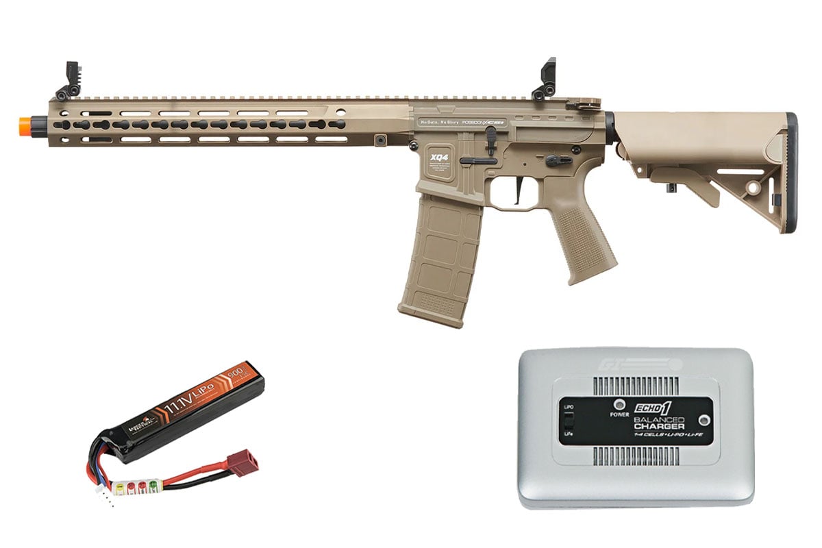Poseidon XQ4 14″ w/ Aether v2 & Crane Stock AEG Airsoft Rifle Battery & Charger Combo (Tan)