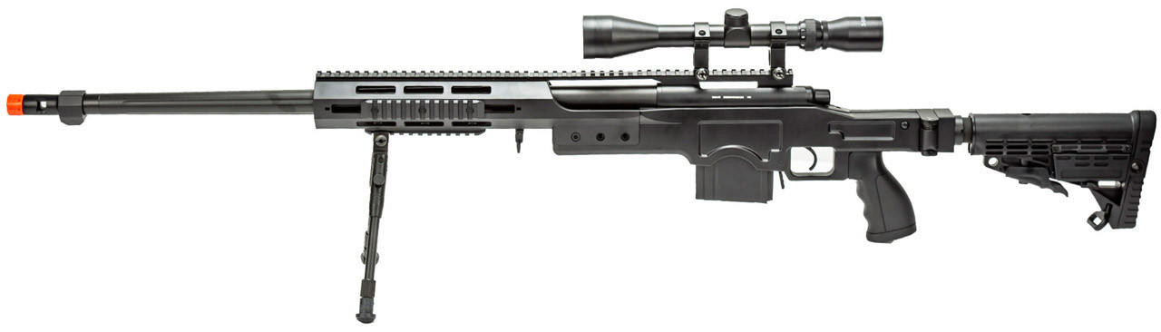 WellFire MB4412 Bolt Action Airsoft Sniper Rifle w/ Scope and Bipod, Black